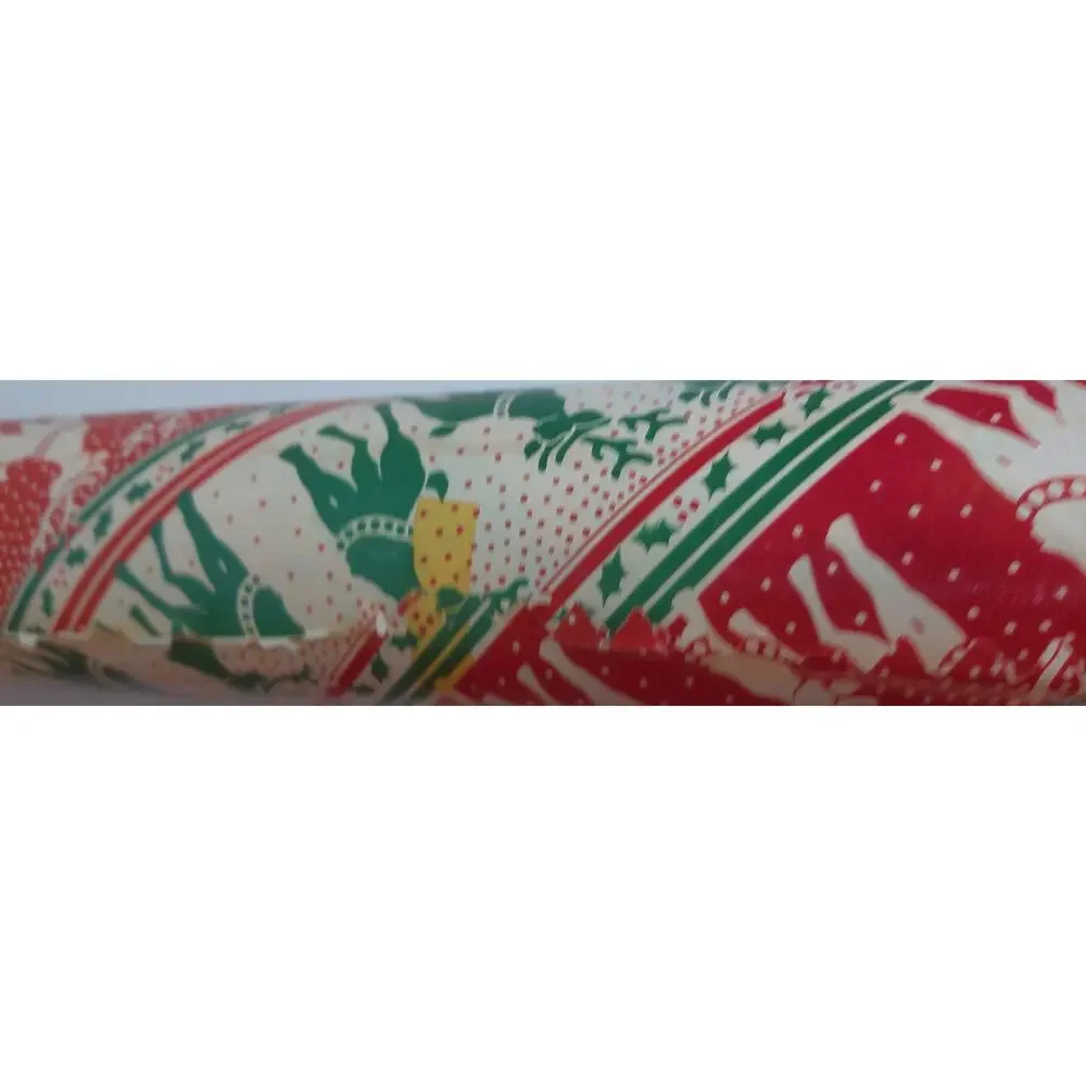 Vintage Cleo Christmas Wrapping Paper Roll 125 Sq Ft Red Green Reindeer 1980s